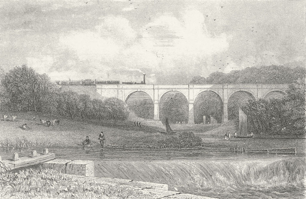 HERTS. Vale Royal viaduct. Hartford Cutting Trains 1860 old antique print
